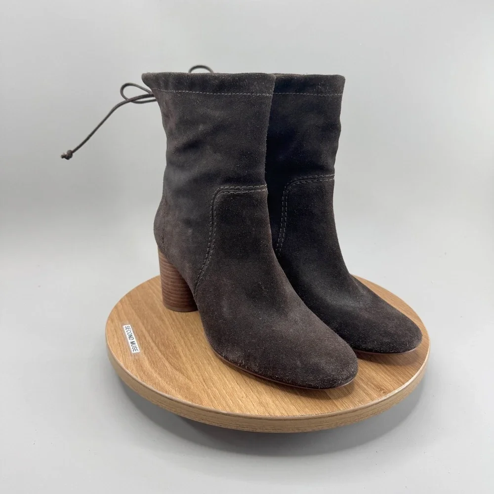 Madewell Suede Ankle Boots 7 Brown Block‎ Heel Tie Back K4971 Boho Minimalist